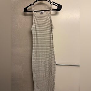 TaROO Cream and Gray Striped Midi Dress - S